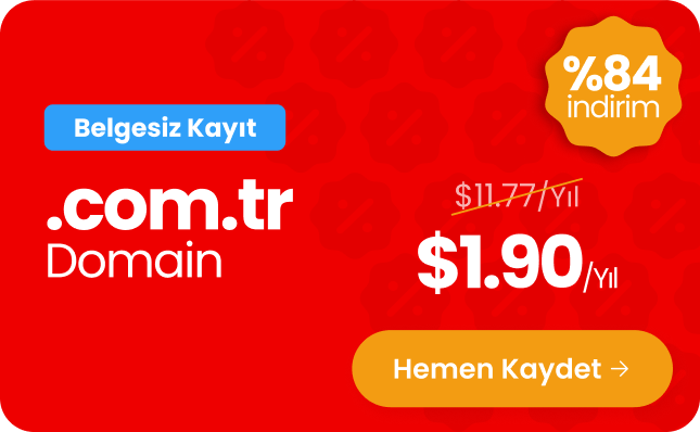 .COM.TR alan adınızı $1.90'a Belgesiz Kaydedin!